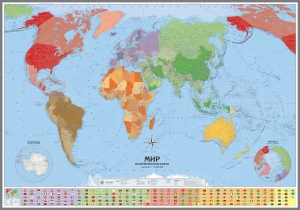 настенная Политическая карта мира. Континенты и Части Света с флагами (37) ― Параллель